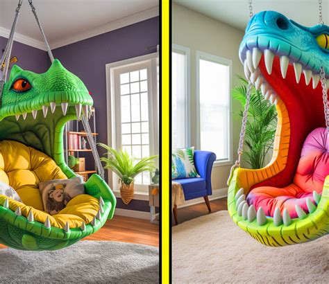 Hanging dinosaur lounger - Behold, the oversized dinosaur-shaped kids hanging loungers! Yep, they’re as epic as they sound. Imagine a lounger that hangs like a hammock, but instead of a simple fabric swing, there’s an artfully crafted dinosaur craving your company. The elegance of a stegosaurus, the might of a T-Rex, the grace of a brachiosaurus – take your pick. 